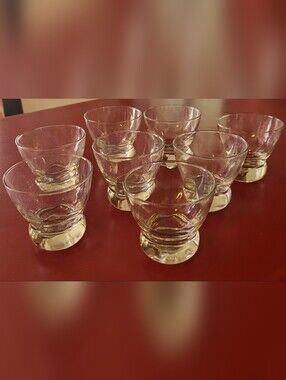 8 Vintage Bubble Bottom Clear Cordial Cocktail Shot Glasses 1960s 1970s